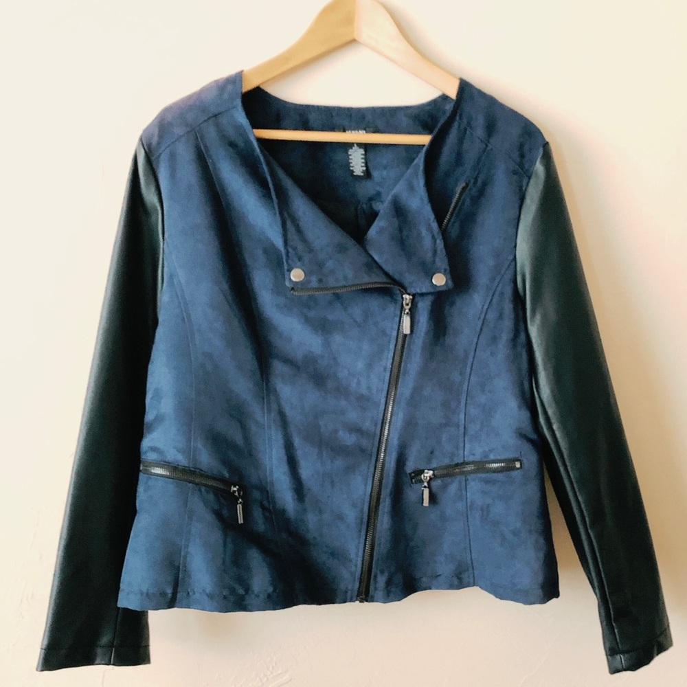 Moto Suede Sport Blue Black Jacket